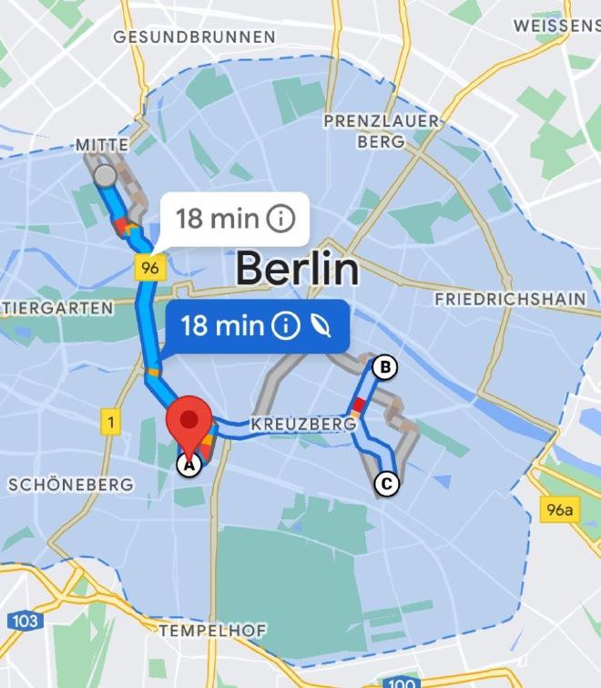 Route durch Berlin mit mehreren Stops