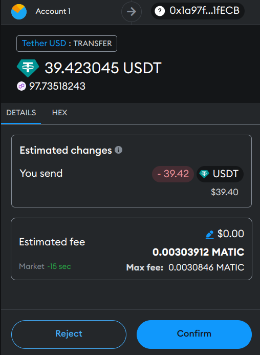 Confirm sending USDT to Kraken