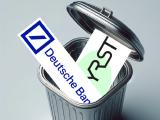 Deutsche Bank und FYRST Logos in der Mülltonne