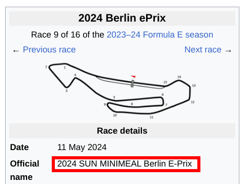 Wikipedia page of 2024 Berlin E-Prix