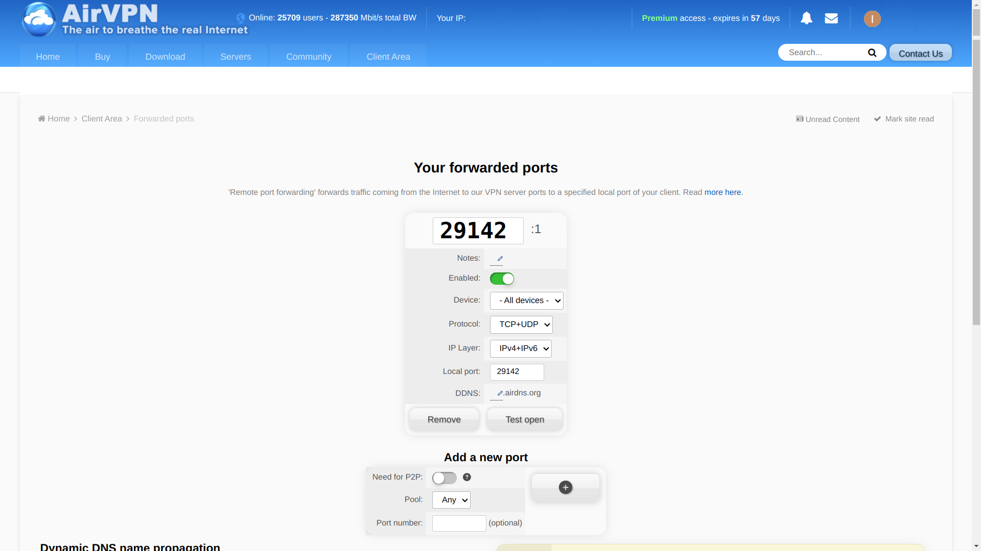 Activate port forwarding on airvpn