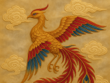 Traditional Chinese embroidery depicting a graceful phoenix with spread wings