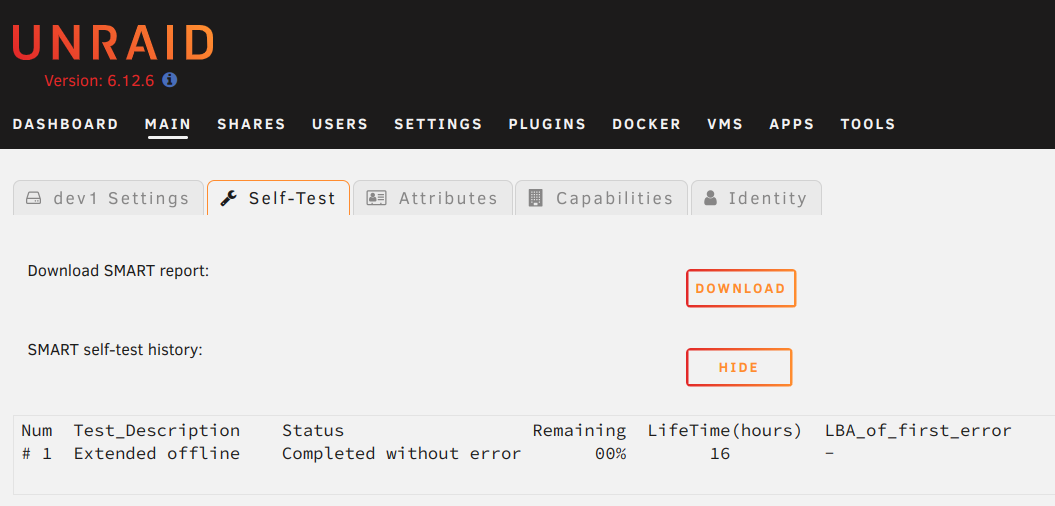 SMART test results in the UNRAID UI without
errors