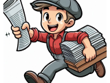 Paper boy waving a newspaper