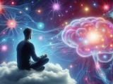 Person meditating on a cloud imagining a brain in front of him