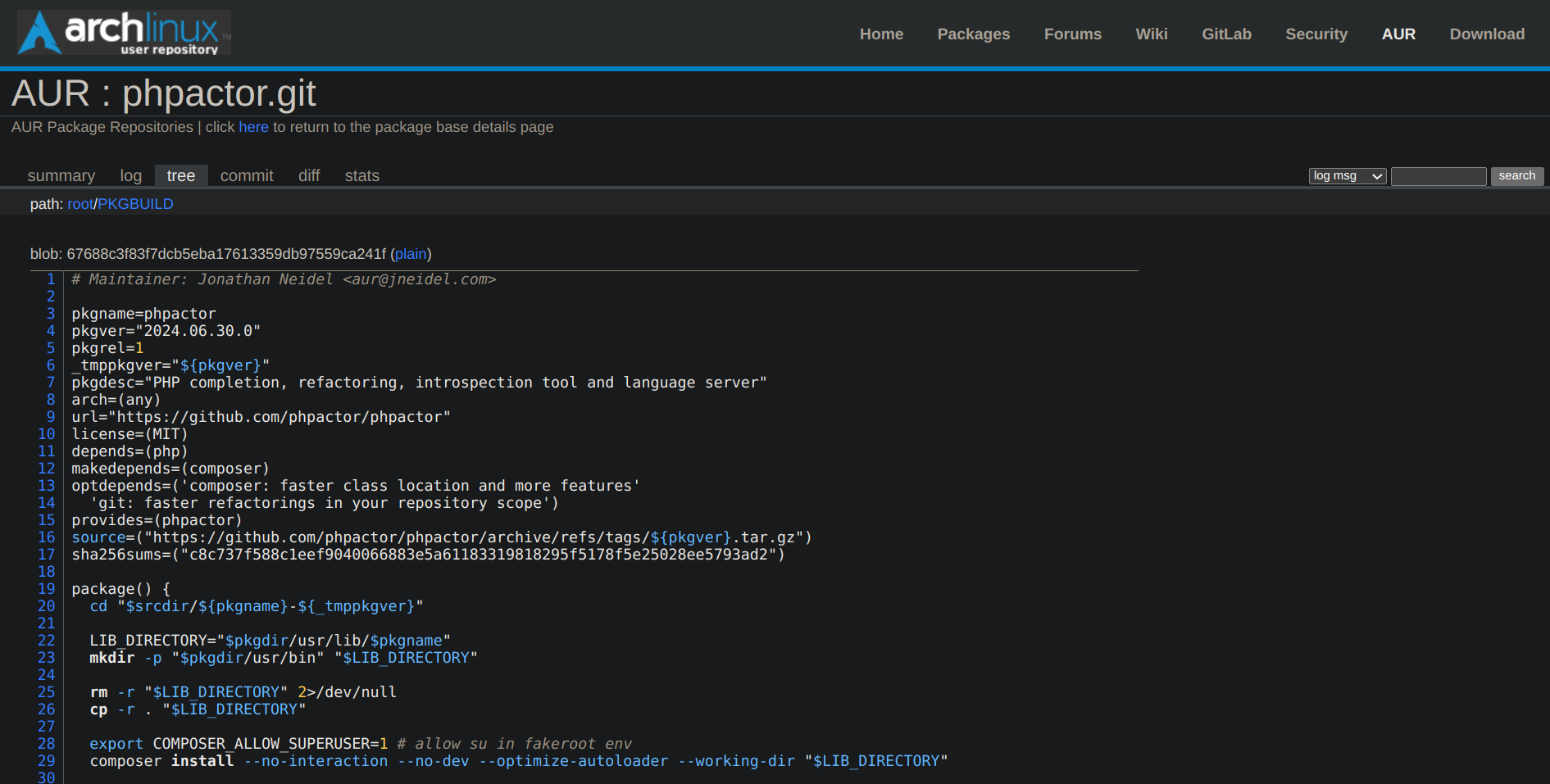 PKGBUILD of an AUR package