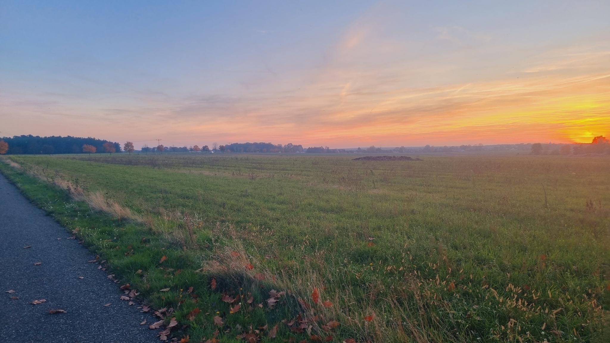 Flat land, sun going down