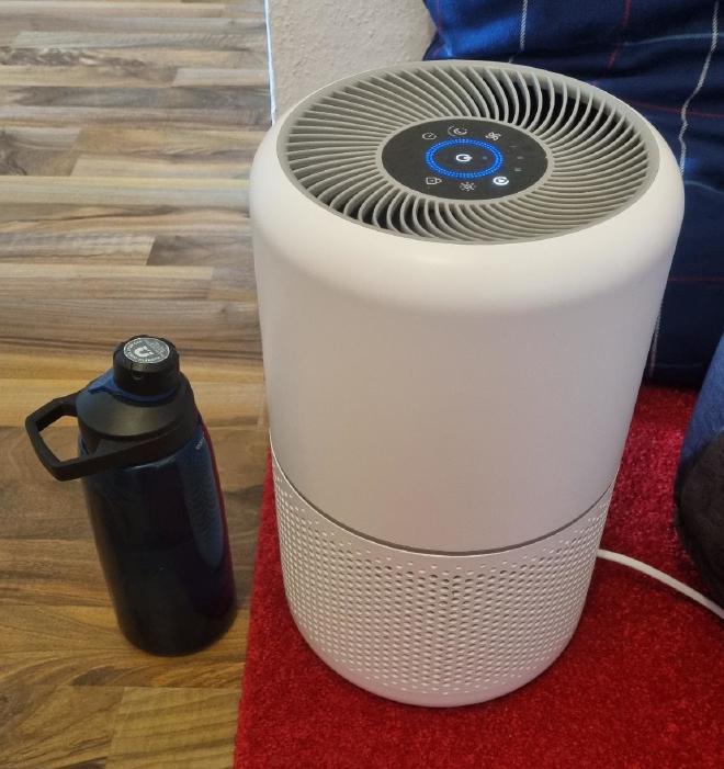 Air Purifier with a bottle for scale