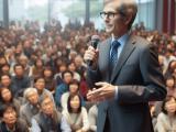 Middle-aged white man speaking in front of a crowd